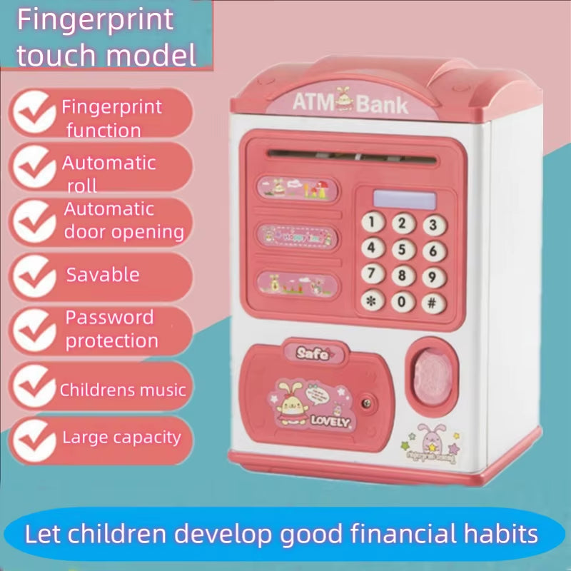 Banknote Fingerprint Deposit Box Electronic ATM Coin Deposit Box Cash Safe Large Space Bank Children'S Password Lock Birthday Gi