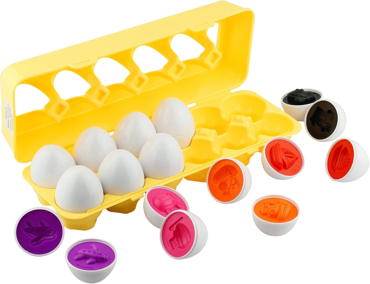 12-Piece Vehicle Car Egg Matching Toy Set with Holder – STEM Educational Shape and Color Puzzle, Ideal for Easter Baskets and Gifts for Kids and Toddlers