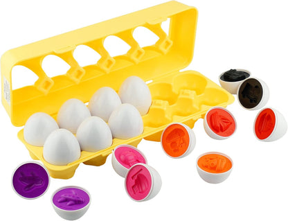 12-Piece Vehicle Car Egg Matching Toy Set with Holder – STEM Educational Shape and Color Puzzle, Ideal for Easter Baskets and Gifts for Kids and Toddlers