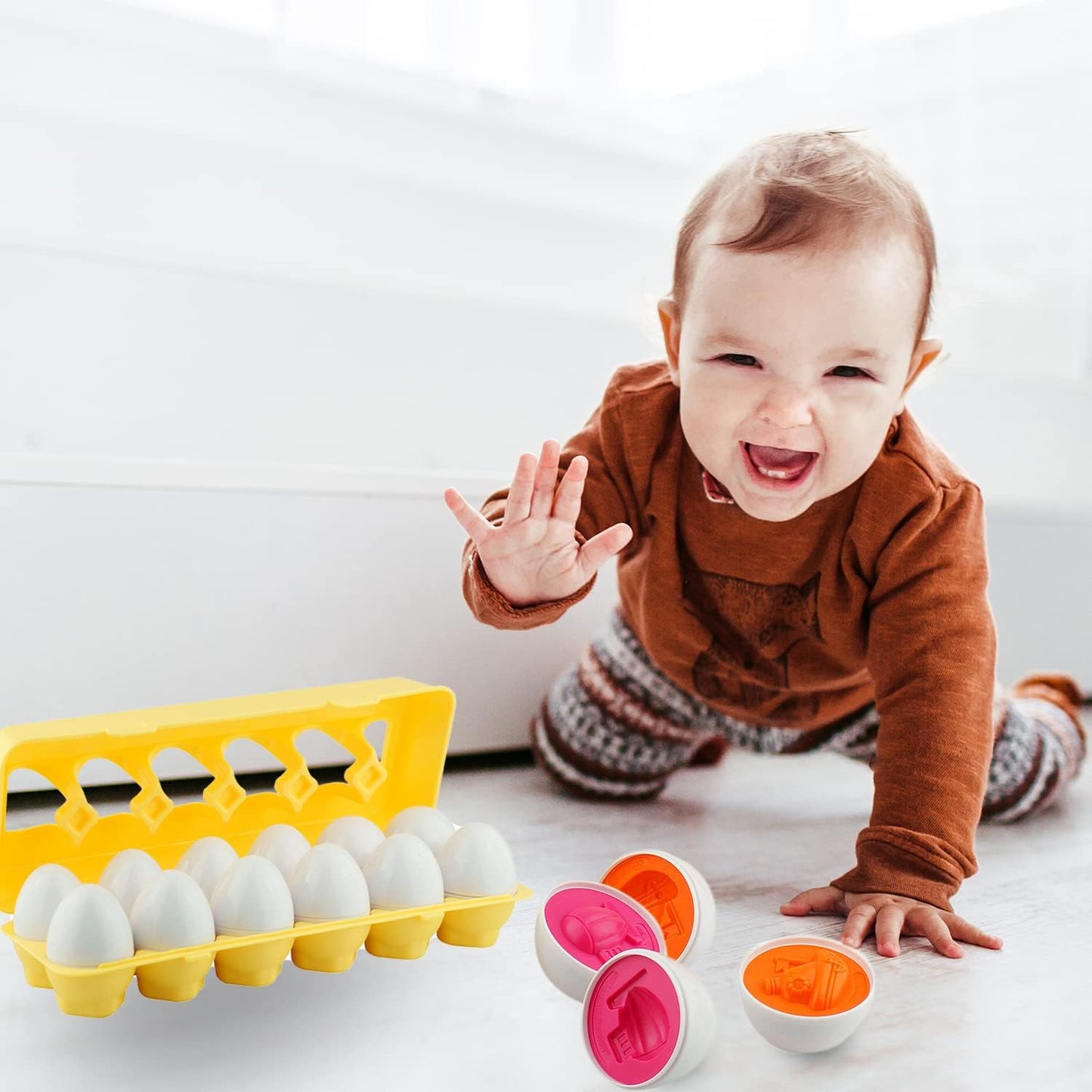 12-Piece Vehicle Car Egg Matching Toy Set with Holder – STEM Educational Shape and Color Puzzle, Ideal for Easter Baskets and Gifts for Kids and Toddlers