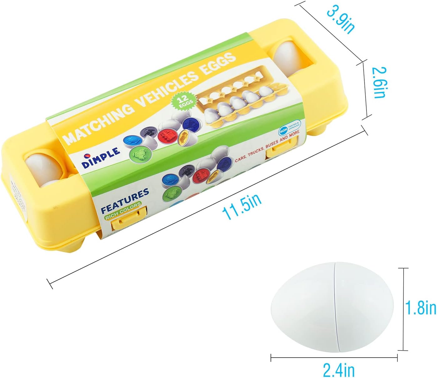 12-Piece Vehicle Car Egg Matching Toy Set with Holder – STEM Educational Shape and Color Puzzle, Ideal for Easter Baskets and Gifts for Kids and Toddlers