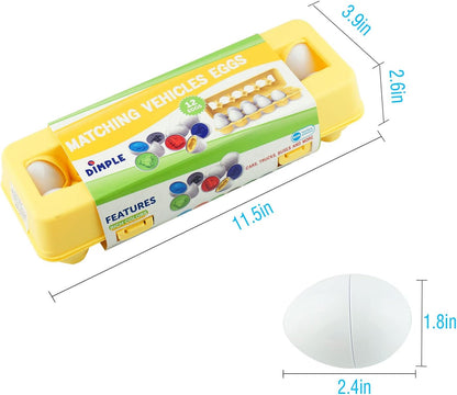 12-Piece Vehicle Car Egg Matching Toy Set with Holder – STEM Educational Shape and Color Puzzle, Ideal for Easter Baskets and Gifts for Kids and Toddlers