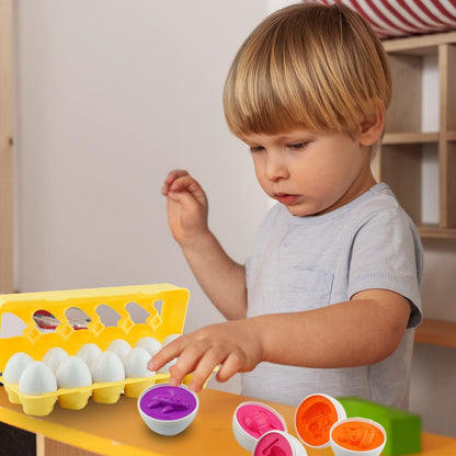 12-Piece Vehicle Car Egg Matching Toy Set with Holder – STEM Educational Shape and Color Puzzle, Ideal for Easter Baskets and Gifts for Kids and Toddlers