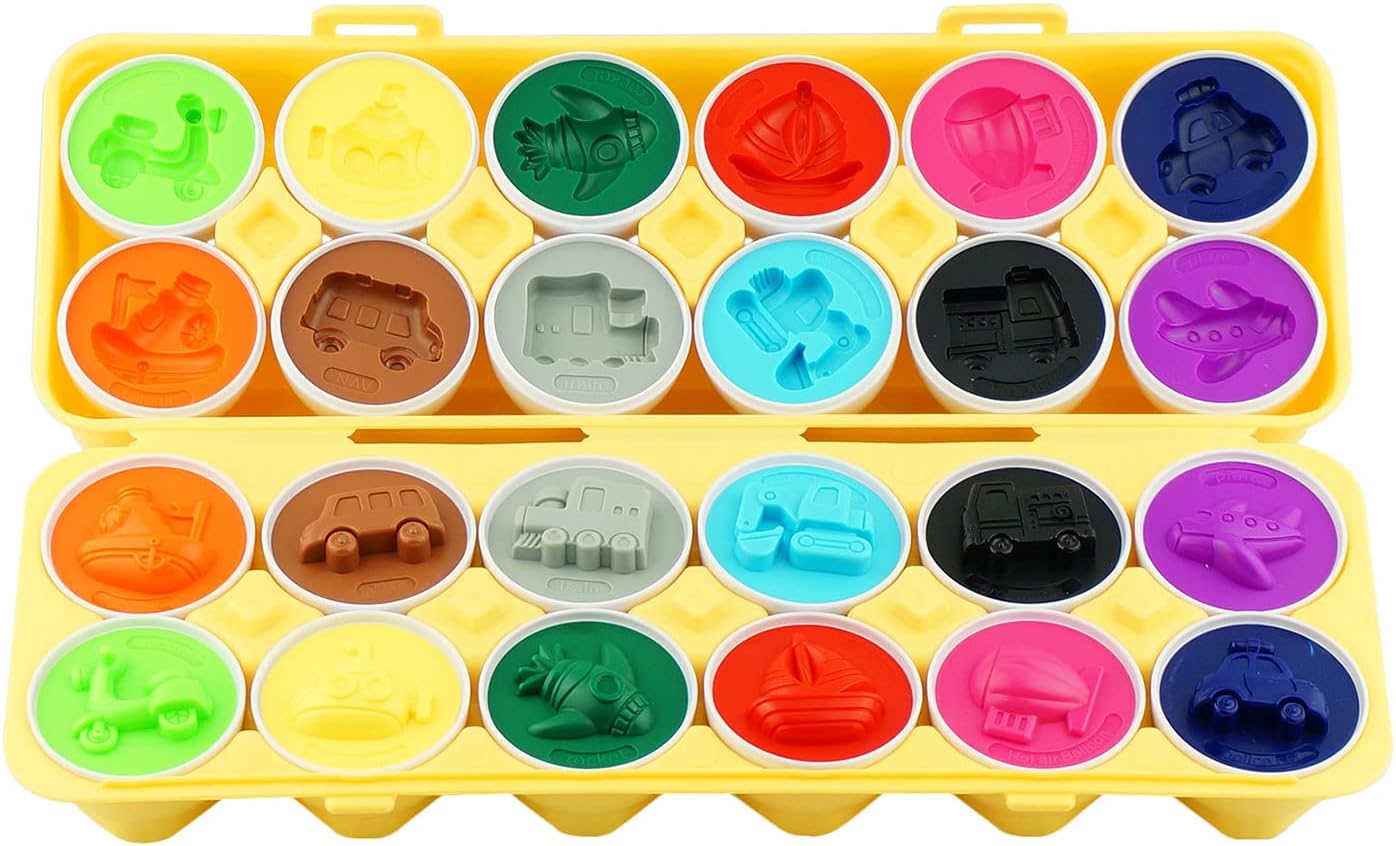 12-Piece Vehicle Car Egg Matching Toy Set with Holder – STEM Educational Shape and Color Puzzle, Ideal for Easter Baskets and Gifts for Kids and Toddlers