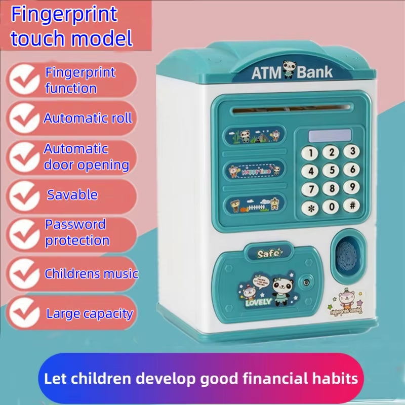 Banknote Fingerprint Deposit Box Electronic ATM Coin Deposit Box Cash Safe Large Space Bank Children'S Password Lock Birthday Gi