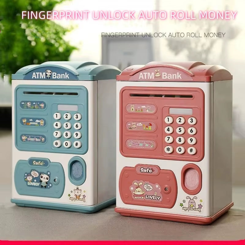 Banknote Fingerprint Deposit Box Electronic ATM Coin Deposit Box Cash Safe Large Space Bank Children'S Password Lock Birthday Gi