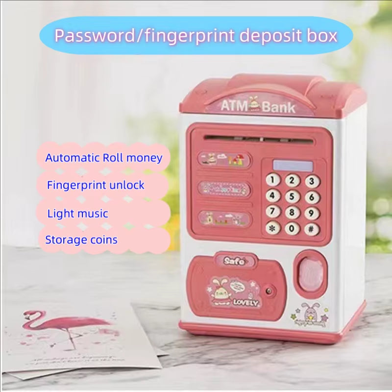Banknote Fingerprint Deposit Box Electronic ATM Coin Deposit Box Cash Safe Large Space Bank Children'S Password Lock Birthday Gi
