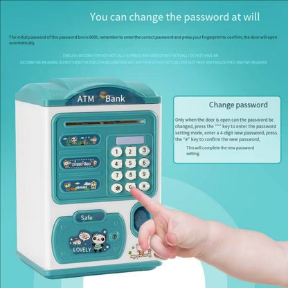 Banknote Fingerprint Deposit Box Electronic ATM Coin Deposit Box Cash Safe Large Space Bank Children'S Password Lock Birthday Gi